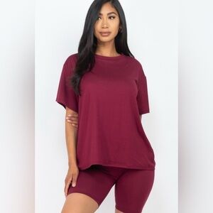 Burgundy Matching Set Oversized T Shirt Biker Shorts Set S M L Lululemon Vuori